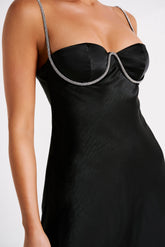 Elora Satin Cupped Mini Dress With Diamante Rope - Black